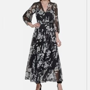 Calvin Klein Black Maxi Dress with White Floral Print